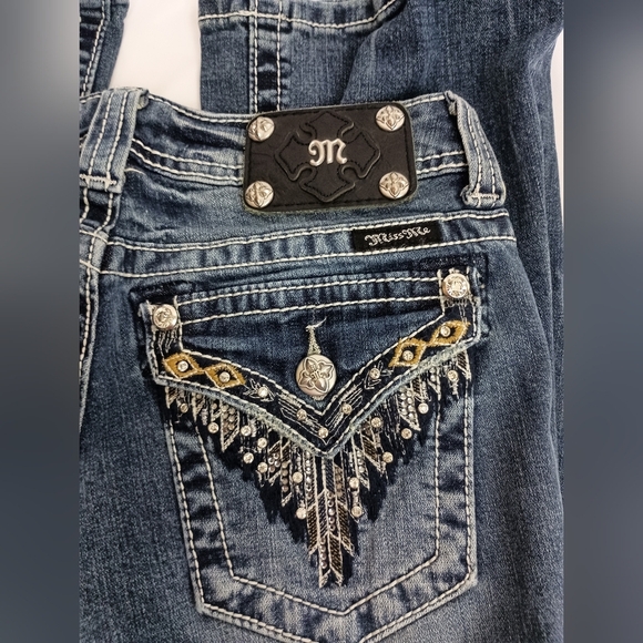 Miss Me Dark Western Retro Blue Straight Leg Jeans (#1,438) - Picture 7 of 8